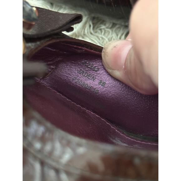 Coach Women's Brown Patent Leather JAYDEN PEEPTOE Wedge Pumps Heels Size 8 - Picture 3 of 13